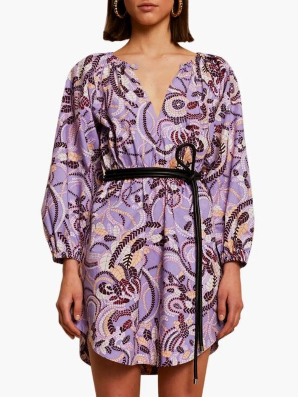 New ALC Rosanna Paisley Cotton Mini Dress Purple 10, M $450 NO BELT